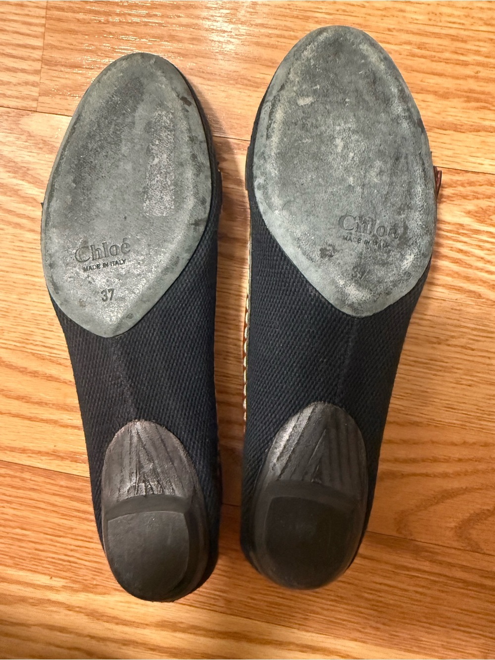 Chloe Brown Leather-Trim Black Canvas Flats with Buckle - Picture 9 of 12